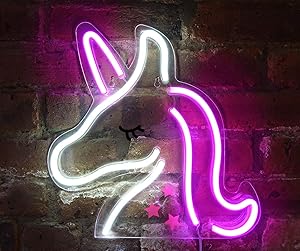 Isaac Jacobs 13" inch LED Neon Pink and White Unicorn Wall Sign for Cool Light, Wall Art, Bedroom Decorations, Home Accessories, Party, and Holiday Decor: Powered by USB Wire