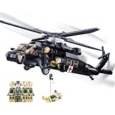 UH-60 Black Utility Helicopter Building Set, Hawk Plane Model (692 PCS) | with 4 Soldier Figures, Birthday Gift Toys for 8-14 Boys, Compatible with Lego Military Army Airplane