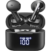 TOZO T21 Wireless Earbuds Bluetooth 5.3 in Ear Headphones Stereo Sound | 44H Playback,LED Display Ear buds Wireless Charging Case,32 EQs via APP, Dual Mic Call Noise Cancelling IPX8 Waterproof Black