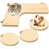 Squirrel Gerbil Chinchilla and Dwarf Hamster L-Shaped Pedal Wooden Platform, 3 Pieces of Natural Wooden Parrot Hamster Round 
