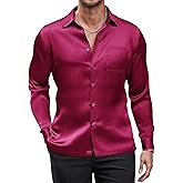 COOFANDY Mens Luxury Satin Dress Shirt Shiny Silk Long Sleeve Button Up Shirts Wedding Shirt Party Prom