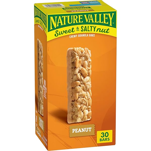 NATURE VALLEY SWEET & SALTY PEANUT CHEWY GRANOLA BARS BULK 30 COUNT, 36 OZ BOX, NO ARTIFICIAL FLAVORS COLORS OR HIGH FRUCTOSE CORN SYRUP, MORNING SNACK BARS, ADVENTURE READY
