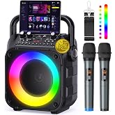 Karaoke Machine, Portable Bluetooth Speaker with 2 Wireless Mics for Adults &amp; Kids with LED Lights, Bass/Treble Adjustment, PA System Supports USB/TF/FM/AUX/TWS for Party Home System Packages
