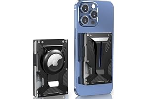 KLVEOL Mag Safe Wallet Case, The First Patent Card Holders 2 in 1 Air Tag Holder and Money Clip, Magnetic Adhesive Wallet for iPhone Series of 15/14/13/12 Pro/ProMax and Magsafe Devise, Black