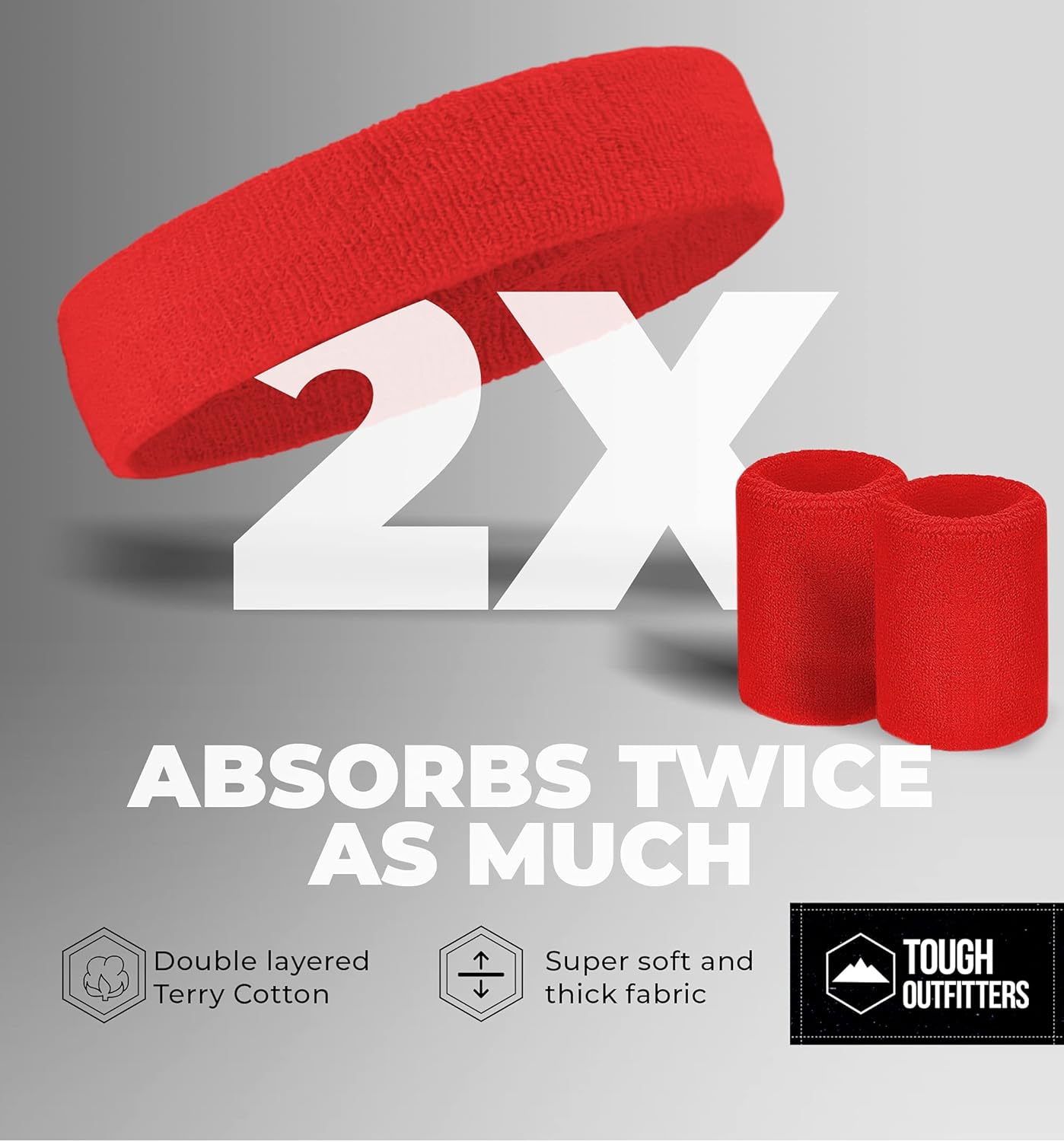 Sweatbands Set - Head & Wrist Sweat Bands - Terry Cloth Sweatbands for Tennis, Working Out, Sports, Basketball, Gym, Exercise - Headband & Wristbands for Men & Women - Stretchy & Soft Cotton - Red : Clothing