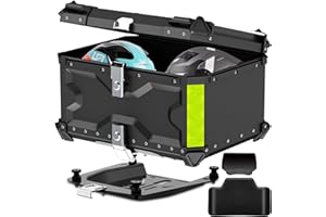 LESANM Motorcycle Top Case, [Heavy Duty] Aluminum Universal Motorbike Tail Box Trunk Tour Storage with Security Lock for Helmet Luggage, Waterproof Motorcycle Top Box with Back Cushion