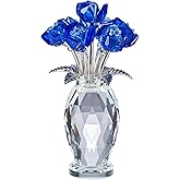 XLSJGYP Crystal Blue Rose Flower Paperweight Decoration,Glass Christmas Birthday Gifts Flowers for Women Girlfriend Girl Wife, Bouquet Collectible for Valentine's Day Wedding Anniversary (Blue Rose)
