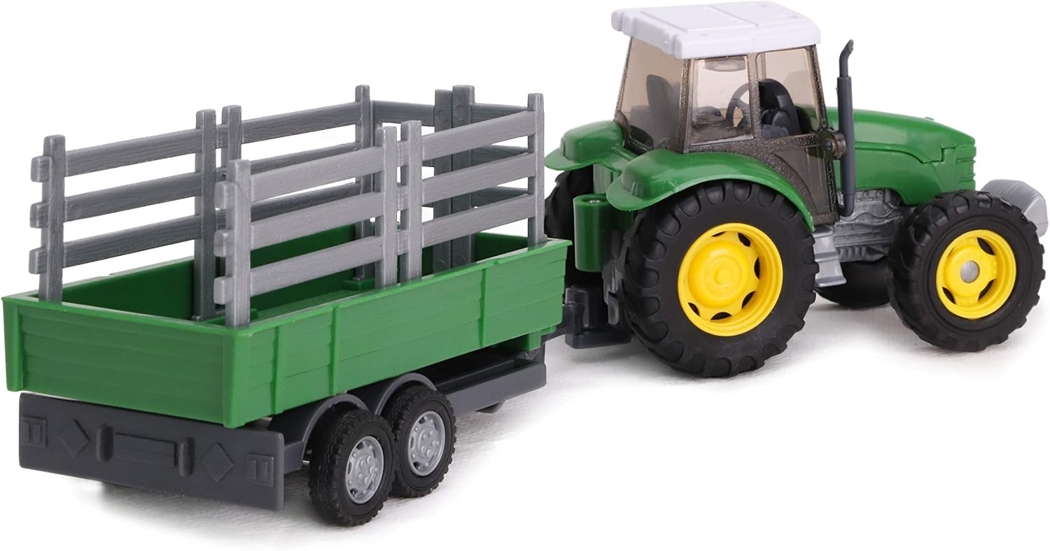 Toyland® 22.5cm Farm Tractor & Tanker/Trailer Set - Free Wheel Action - Boys Farm Toys (Green Trailer), 22 cm - Image 3