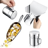 4 Pieces 12 oz Aluminium Popcorn Scoop Stainless Steel Metal French Fry Scoop Salt Shaker Dredge Round Bottom Utility Scoop with Finger Groove Handle for Snacks Desserts Ice Corn Small Popcorn Machine