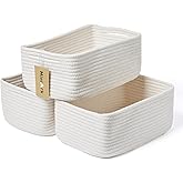 MiniArk Small Storage Baskets for Organizing | Closet Organizer Bins | Shelf Toy Basket | Woven Rope Baskets | Cube Decorative Box | Shallow Basket | 13x8.5x5.1” | 3 Packs Off White