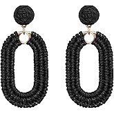 SELFWIMG Raffia Oval Earrings for Women - Boho Woven Rattan Earrings for Summer Beach - Tropical Vacation Earrings