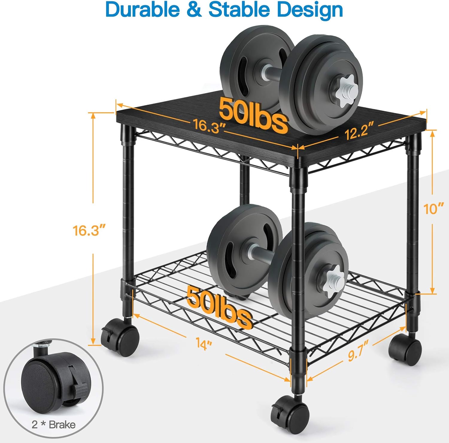 HUANUO Under Desk Printer Stand - 2 Tier Printer Cart for Storage, Mobile Printer Riser with Swivel Wheels, Holds up to 100 lbs, Perfect Desk Organizer Shelf for Home & Office: Electronics