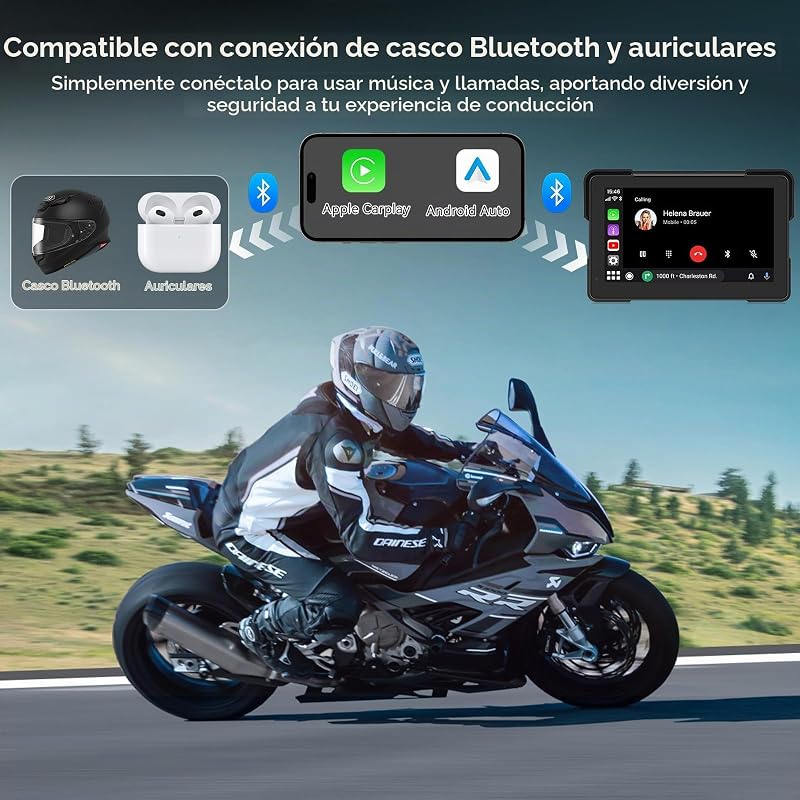 Pantalla CarPlay Moto 7", IPX67, Android Auto &Carplay, Compatible con TPMS — foto 3 de 6