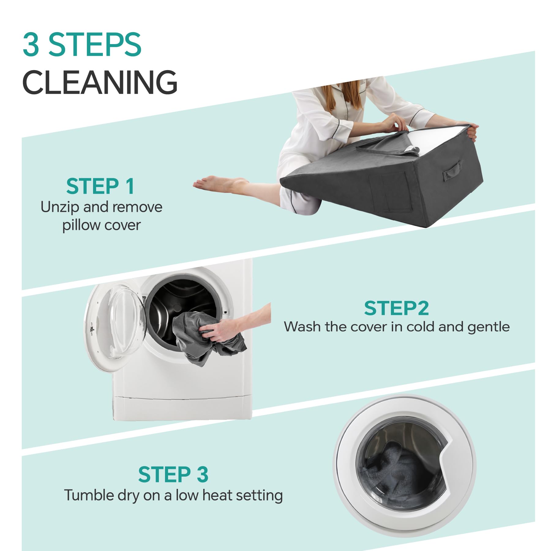 Bedluxe Wedge Pillow, 10 inch Bed Wedge Pillow for Headboard, Pillow Wedge for Acid Reflux Relief, Sleeping, After Surgery, Snoring, Gerd, Triangle Pillow Wedge - Cooling Memory Foam Top, Plush Grey