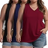 Evervibe 3 Pack Womens Plus Size Tank Tops Tunic Casual Summer Sleeveless V Neck Loose Fit Knit Basic Shirt with Pocket 1X-5X