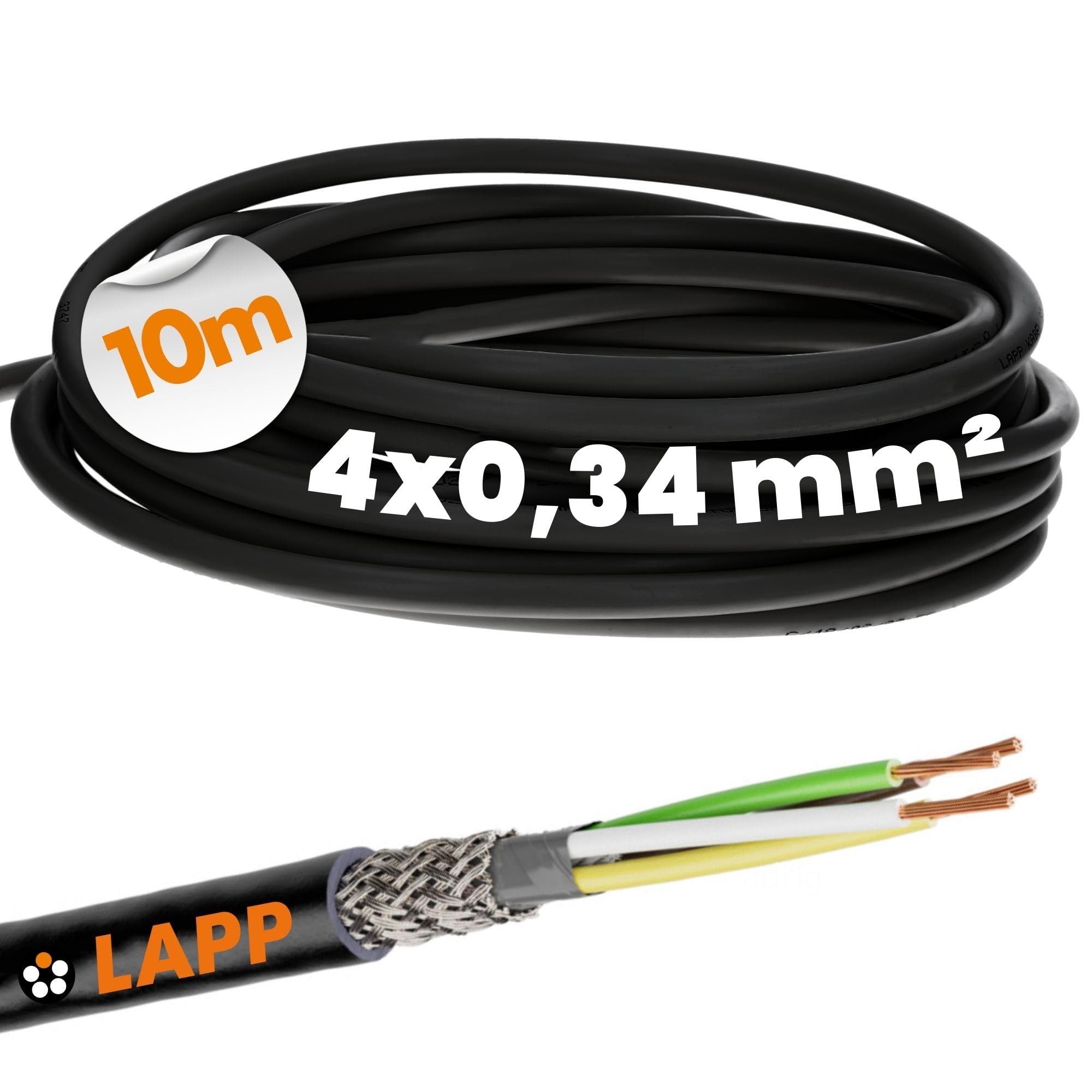 Lapp 1030497 LiYCY Shielded Signal and Control Cable - 4 x 0.34 mm², UV-Resistant, 4-Core for LED, Data, and Outdoor Use - 10 m Black