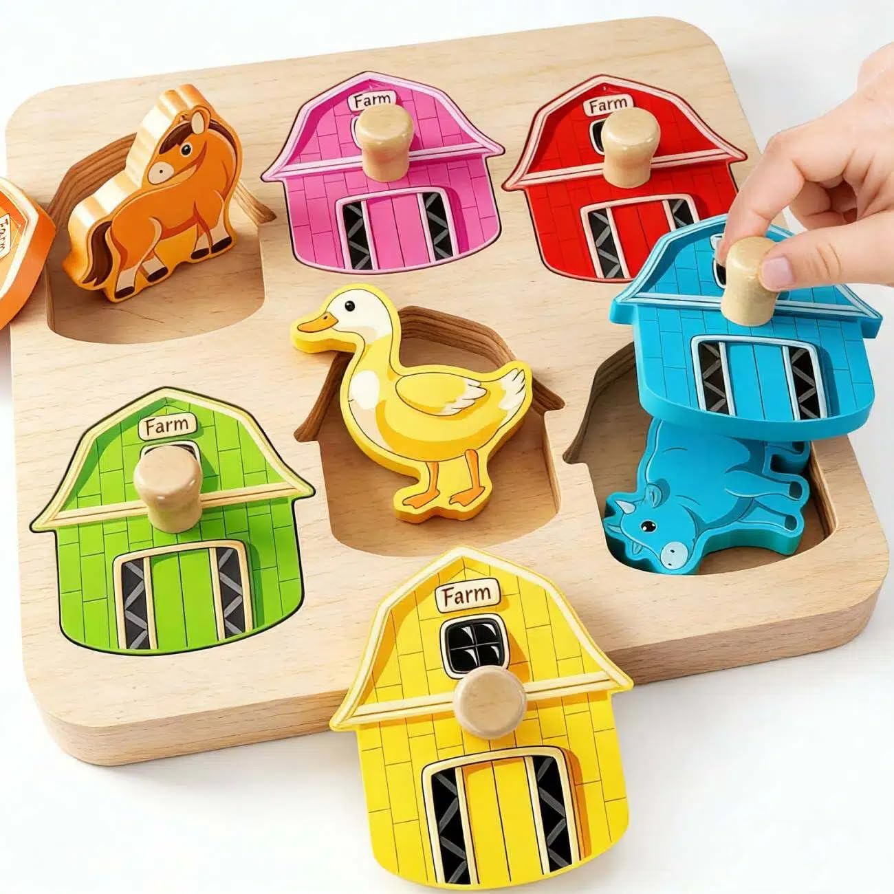 Wooden Puzzles for Toddlers 1-3 : Farm Animal Peg Puzzles, Preschool Learning Activities, Toddler Toys Age 1-2, Montessori Toys for 1 2 Year Old Boy Girl Christmas Birthday Gift