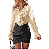 SweatyRocks Women's Ruffle Chiffon Blouses Flounce Button Up Long Sleeve Shirts Tops