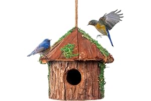 EVER FLORE Birdhouse 100% Cedar Natural Wood Hanging Birdhouse Bluebird Wren Swallow, Wooden Nest Box Bird Cage Pet Cottage Bird Nest Outdoor Garden with Lanyard for Viewing Patio &Home Decoration