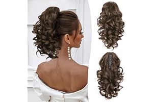 Clip on Ponytails for Women - 12 Inch Curly Ponytail Extension, Wavy Pony Tails Hair Extensions, Synthetic Hair Extensions Po