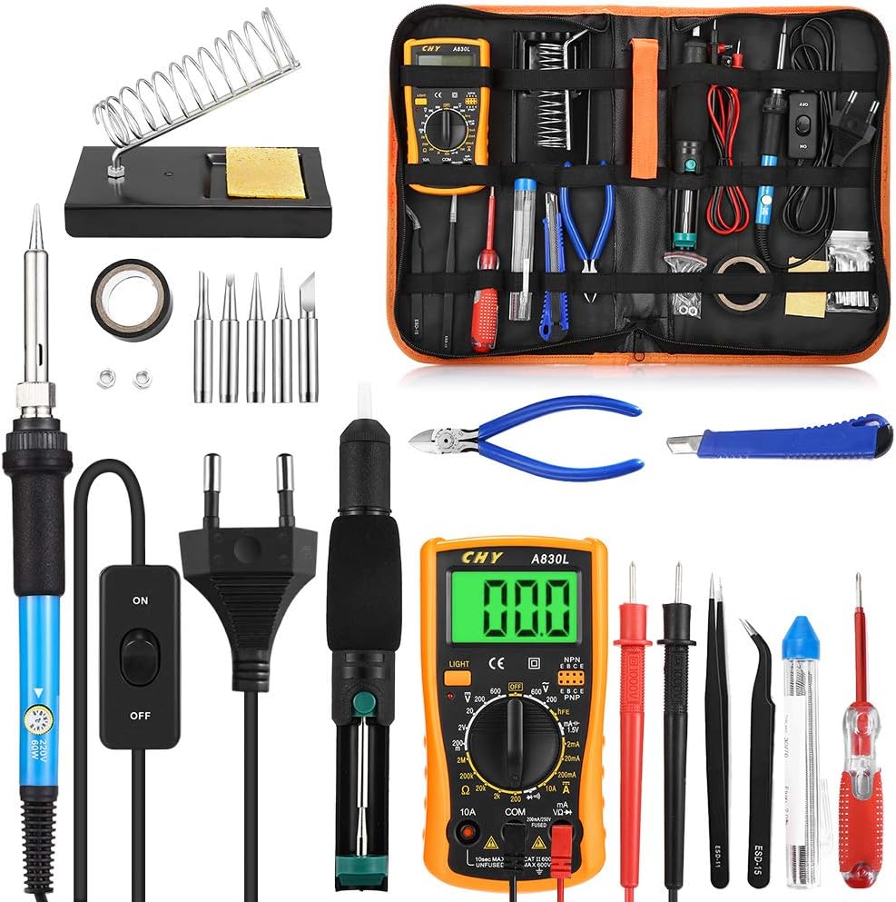 Pompe A Dessouder Support Fil De Soudure Brucelles Antistatiques Tournevis Et Sac A Outils En Pu Portatif Waxrhyed Fer A Souder Kit De Soudure 60w 2v A Temperature Reglable Avec 5 Tetes A Soudure