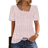 WIHOLL Womens Summer Tops Short Sleeve Shirts Square Neck Spring Outfits 2026 Fashion Clothing Blouses