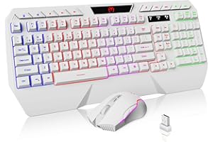 MENGZILI Wireless Keyboard and Mouse Combo - RGB Backlit,Rechargeable Wireless Keyboard,Wrist Rest Ergonomic,Backlit Mouse,Wireless Gaming Keyboard and Mouse,Long-Lasting Built-in Battery (White)