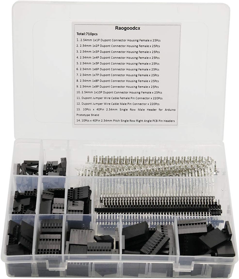 Raogoodcx 710Pcs 2.54mm Dupont Jumper Wire Cable Female Connector with 40 Pin Pitch Single Row Pin Headers,Dupont Male/Female Pin Connector Kit