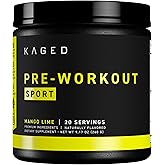 Kaged Sport Pre Workout Powder for Men & Women, Mango Lime, Sport Certified, 188mg Caffeine, Nitric Oxide Supplement, Beta Alanine for Energy, Weightlifting, Cardio Endurance & Strength, 20 Servings