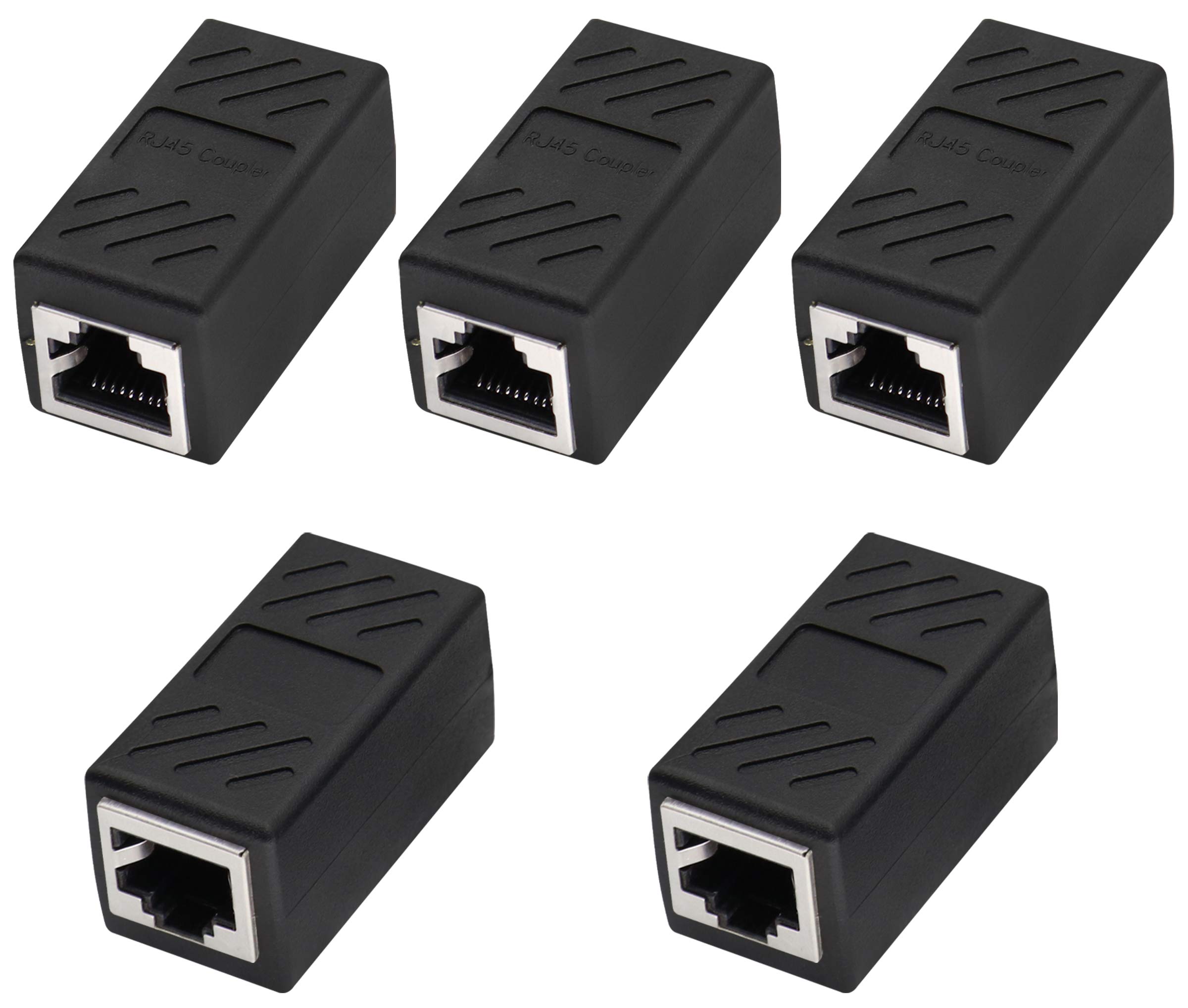 AAOTOKK RJ45 Network Cable Coupler RJ45 Adapter Female to Female Ethernet Cable LAN Connector for Cat6 Cat5e in Line Ethernet Coupler Male Cable(Black-5 Pack)