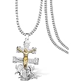 WENTIYA Christian Easter Gifts, Pardon Cross St Michael Caravaca Pendant Necklace, Cruz Del Perdon Catolica with St Benedict and Milagrosa Medal