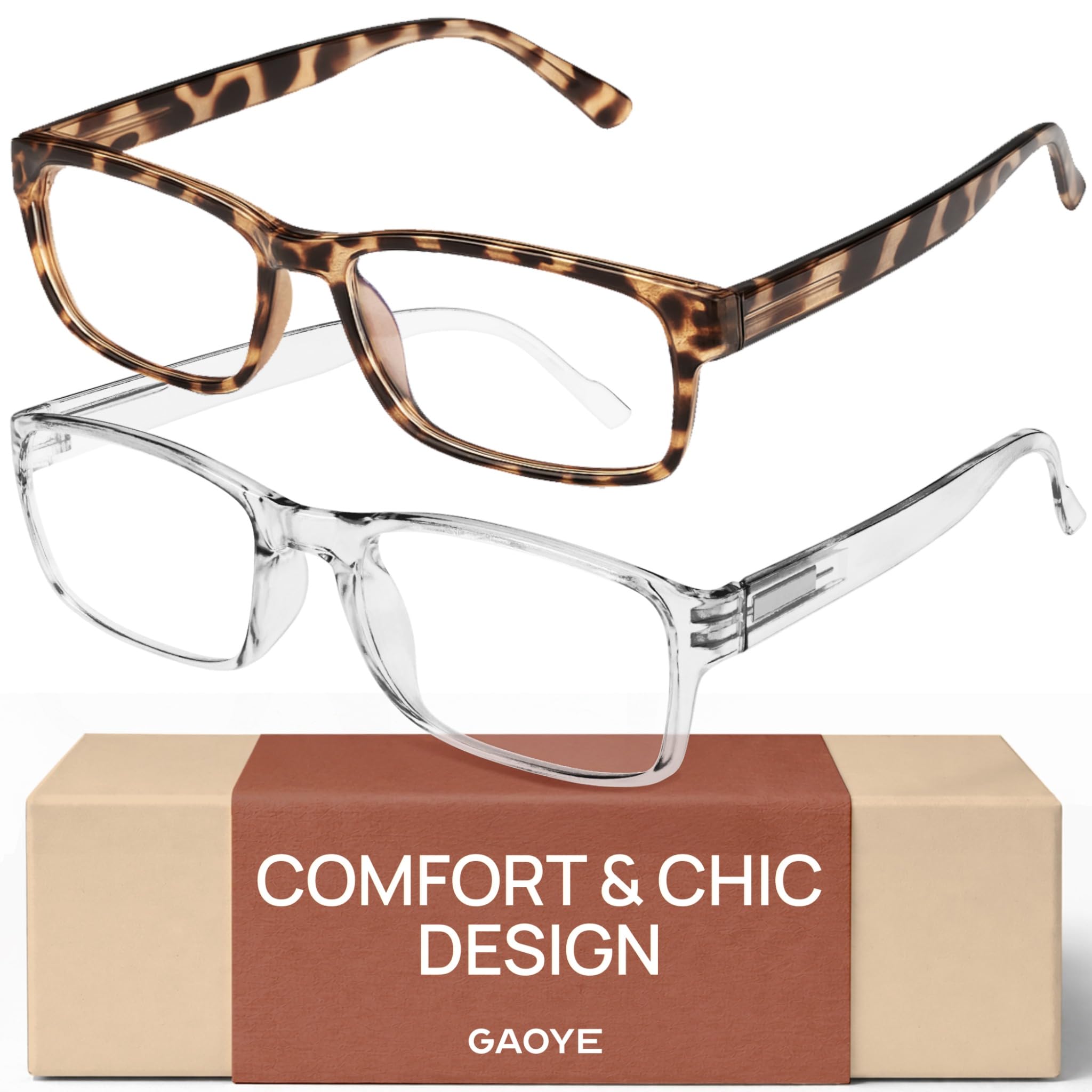 Photo 1 of Gaoye 2-Pack of Reading Glasses - Blue-Light Filter, UV Protection - Readers with Rectangle Frames