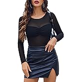 Avidlove Womens Mesh Floral Long Sleeve Tops Lace Undershirt Crew Neck Going Out Sheer Blouses 2025 Trendy