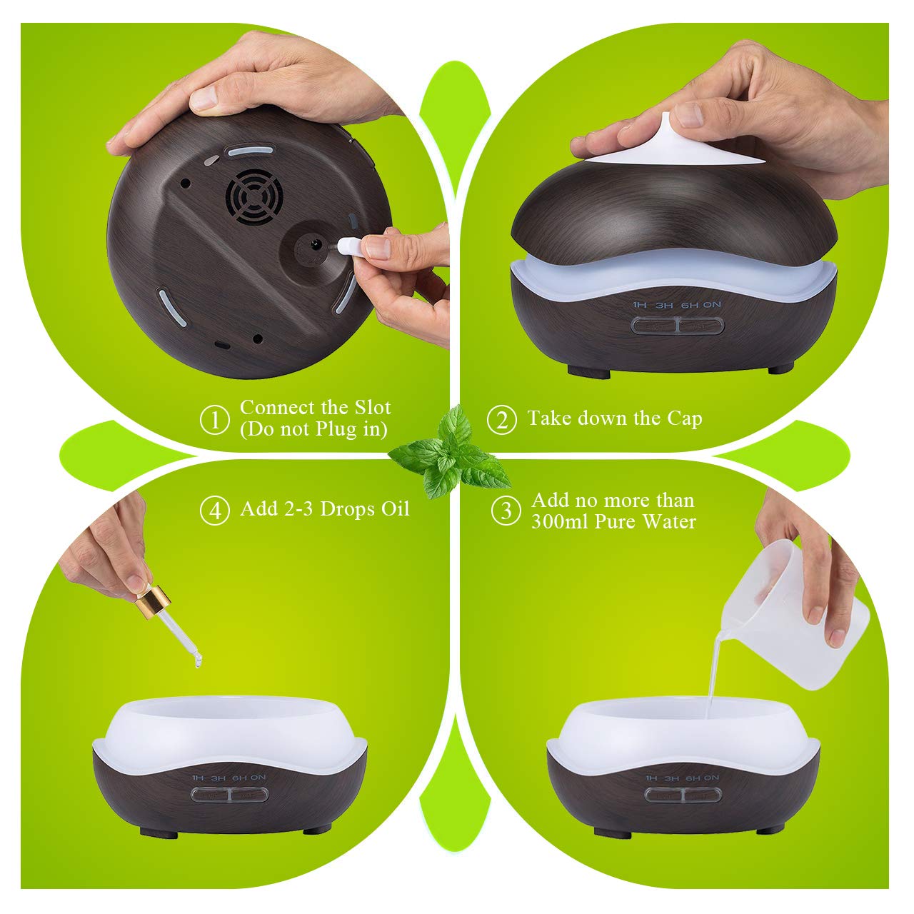 Aroma Essential Oil Diffuser 300ml for Aromatherapy with Adjustable Mist Modes Humidifiers with Auto Shut-Off, Changing Colored LED Lights for Home, Spa, Baby Room, Office(Black)