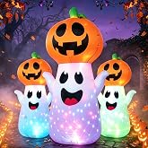 5FT Halloween Inflatable Ghost with Pumpkin with 3-Pattern Colorful Led Light Light Up Yard Decoration Cute Spooky Blow Up Figure Decorations for Outdoor Lawn & Party