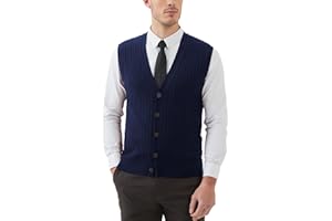 Kallspin Men's Cable Knit Sweater Vest Wool Blend V Neck Button Down Sleeveless Cardigan Vest