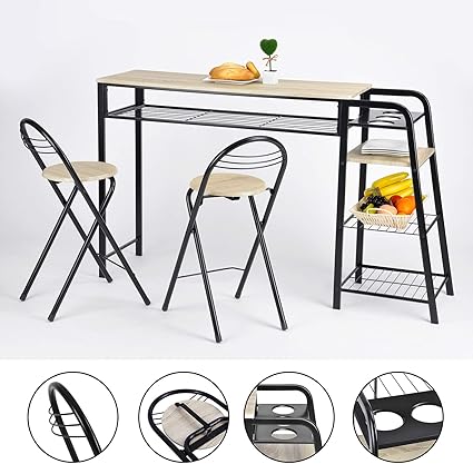 FurnitureR Juego de comedor de 3 piezas Conjunto compacto de 2 sillas y