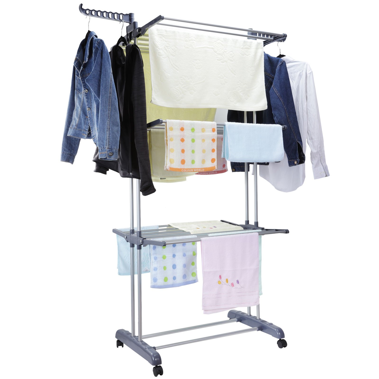 Voilamart Clothes Drying Rack 3 Tier with Wheels, Foldable Clothes