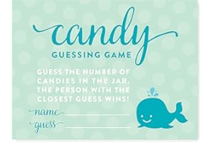 Andaz Press Boy Whale Nautical Baby Shower Collection, Games, Activities, Decorations, Candy Guessing Game Cards, 30-pack
