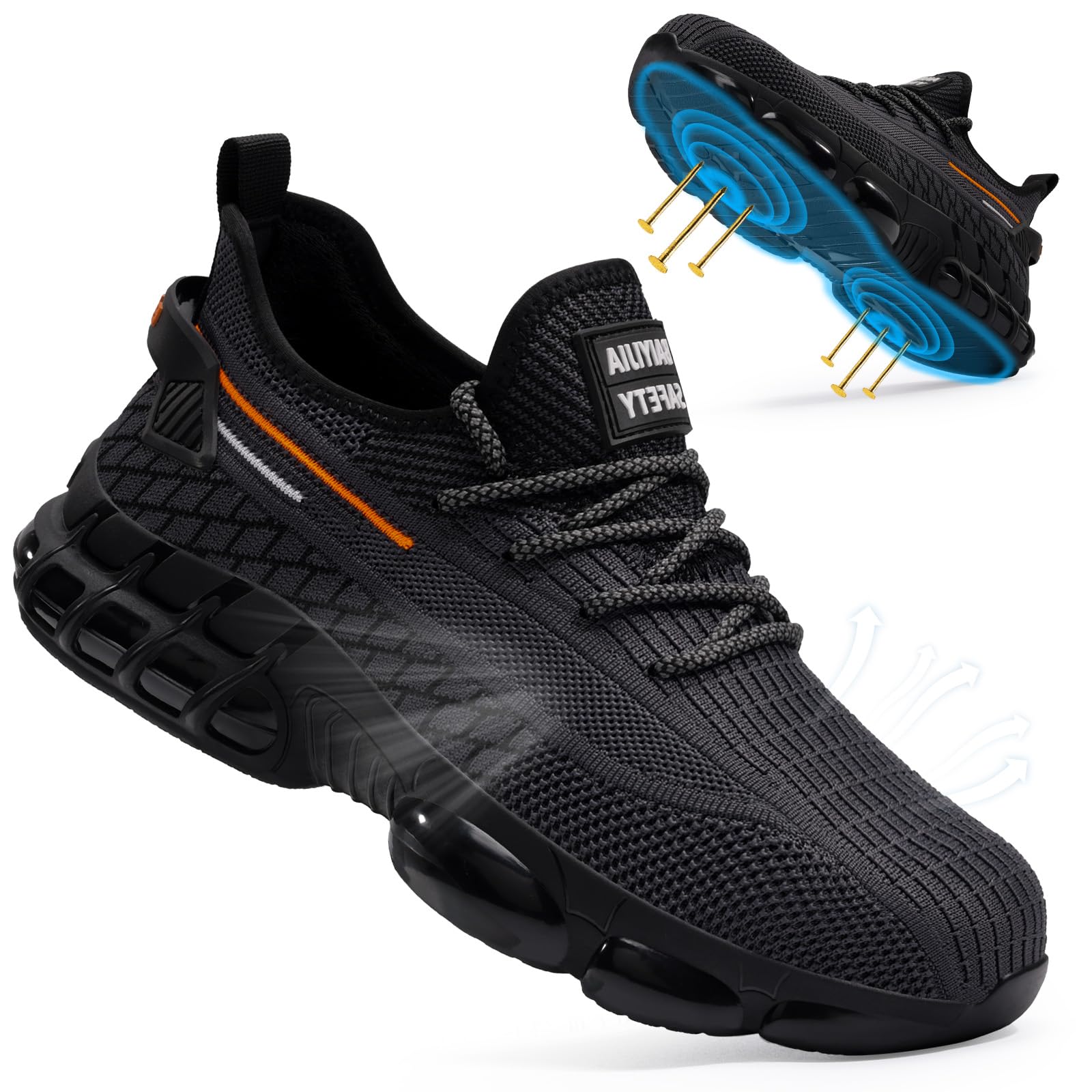 Photo 1 of BAIYIJIA Steel Toe Shoes for Men Women Breathable Work Shoes Lightweight Steel Toe Footwear Industrial Construction Safety Shoe Indestructible Work Sneakers Blue