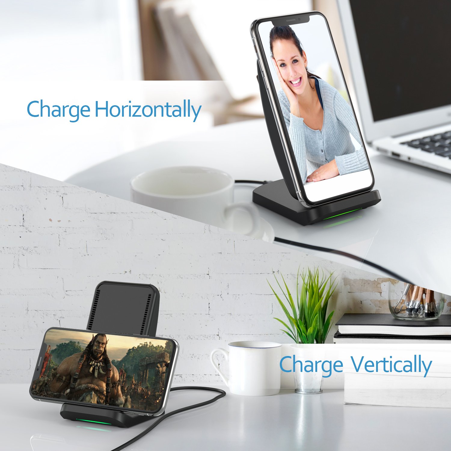 Wireless Charger, Vodool Qi-Certified 10W Fast Wireless Charging Pad Stand Compatible iPhone X, iPhone 8/8 Plus, Samsung Galaxy S9 / S9+ / S8 / S8+ / S7 / Note 8 and More (No AC Adapter)