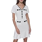 Karl Lagerfeld Womens Short Sleeve V-Neck Pearl Button Bow Detail A-line Mini Dress