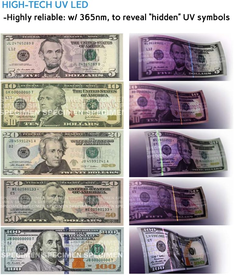 TIHOO Counterfeit Bill Detector with LED UV Light, Money Marker Counterfeits Money Detector, Fake Money Detector Machine for Bill, Blue : Office Products