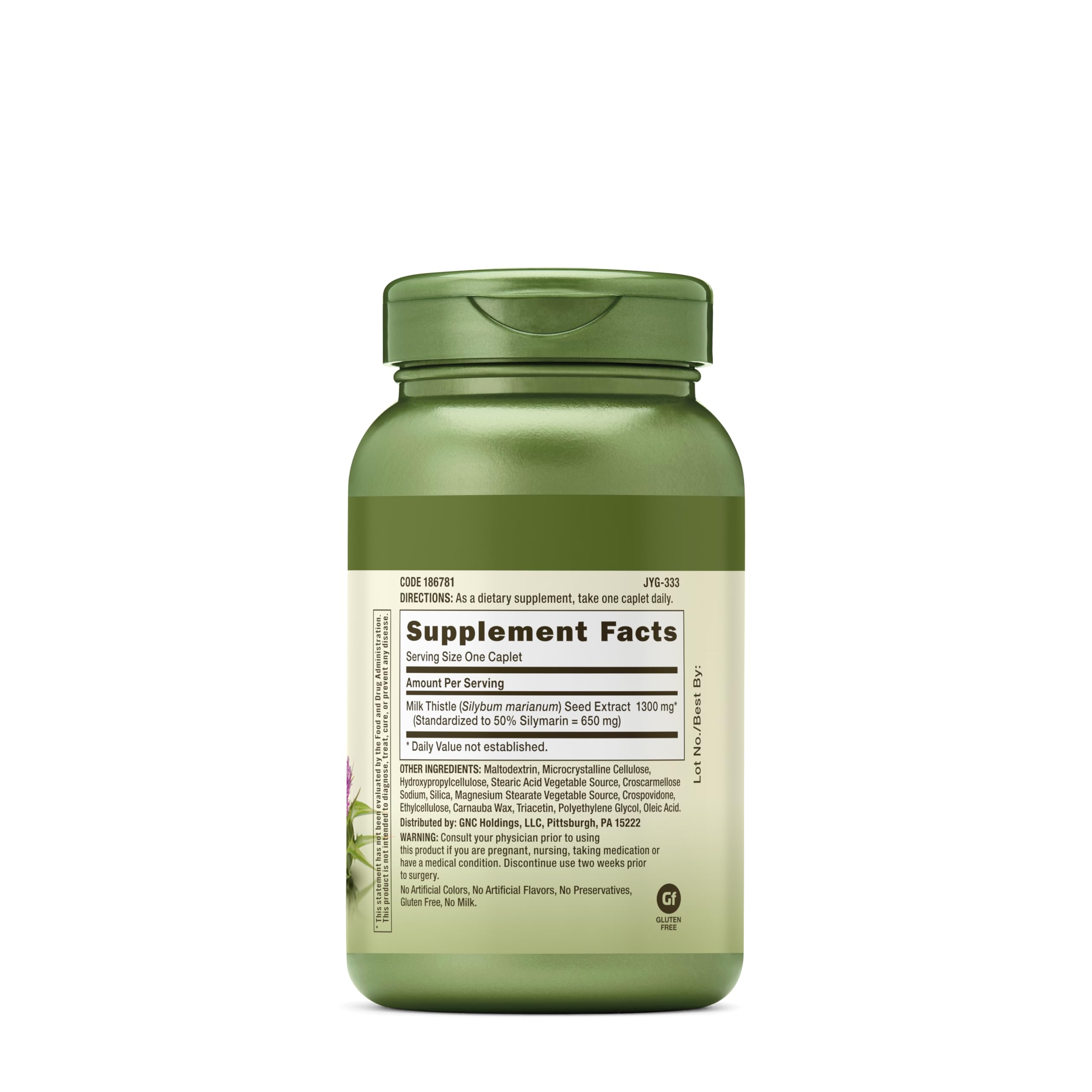 GNC Herbal Plus Milk Thistle 1300mg Supplement, Extra Strength, Vegetarian, Supports Healthy Liver Function, 120 Servings