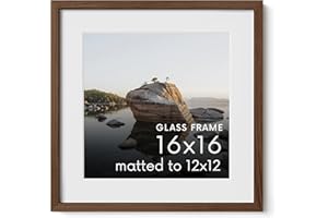 HAUS AND HUES 16x16 Picture Frame with Real Glass & Walnut American Oak Matted to 12x12 - Oak 16 x 16 Frame With Mat - Includes Vertical & Horizontal Hang - Ideal for Home, Office (16x16 in, Walnut)