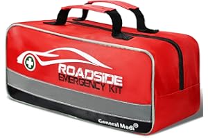 General Medi 127-Pieces Roadside Car Emergency Kit Include Mini First Aid Kit, Jumper Cables,Tow Rope, Bandage, Safety Vest, Emergency Triangle, All in One Pack