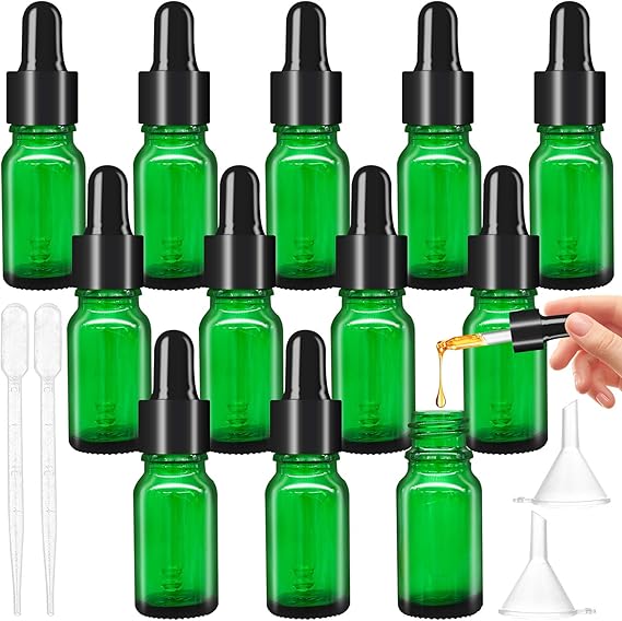 12pcs Flacon pipette vert avec verre comptegouttes, flacon en verre 10 ml avec comptegouttes