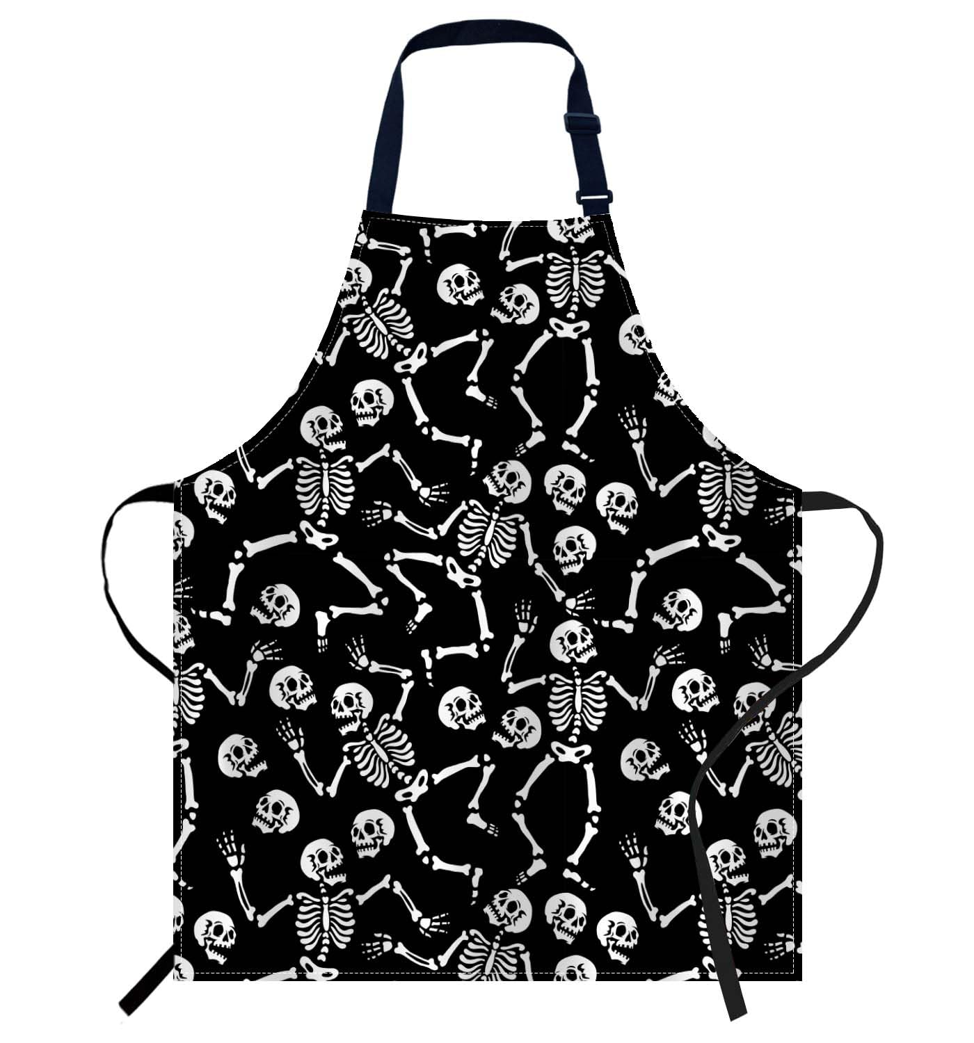 Smooffly Skeletons Dancing at a Party Apron Adjustable Bib Chef Aprons Cooking Apron Unisex Women Men Aprons Perfect for Home Kitchen, Baking, Gardening, Restaurant, Coffee house BBQ