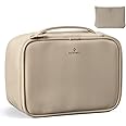 Pocmimut Travel Makeup Bag - Leather Make Up Bags Cosmetic Bags for Women, Large Makeup Organizer Bag with Brush Holder, Makeup Traveling Bag for Women Cosmetic and Toiletry (Apricot)
