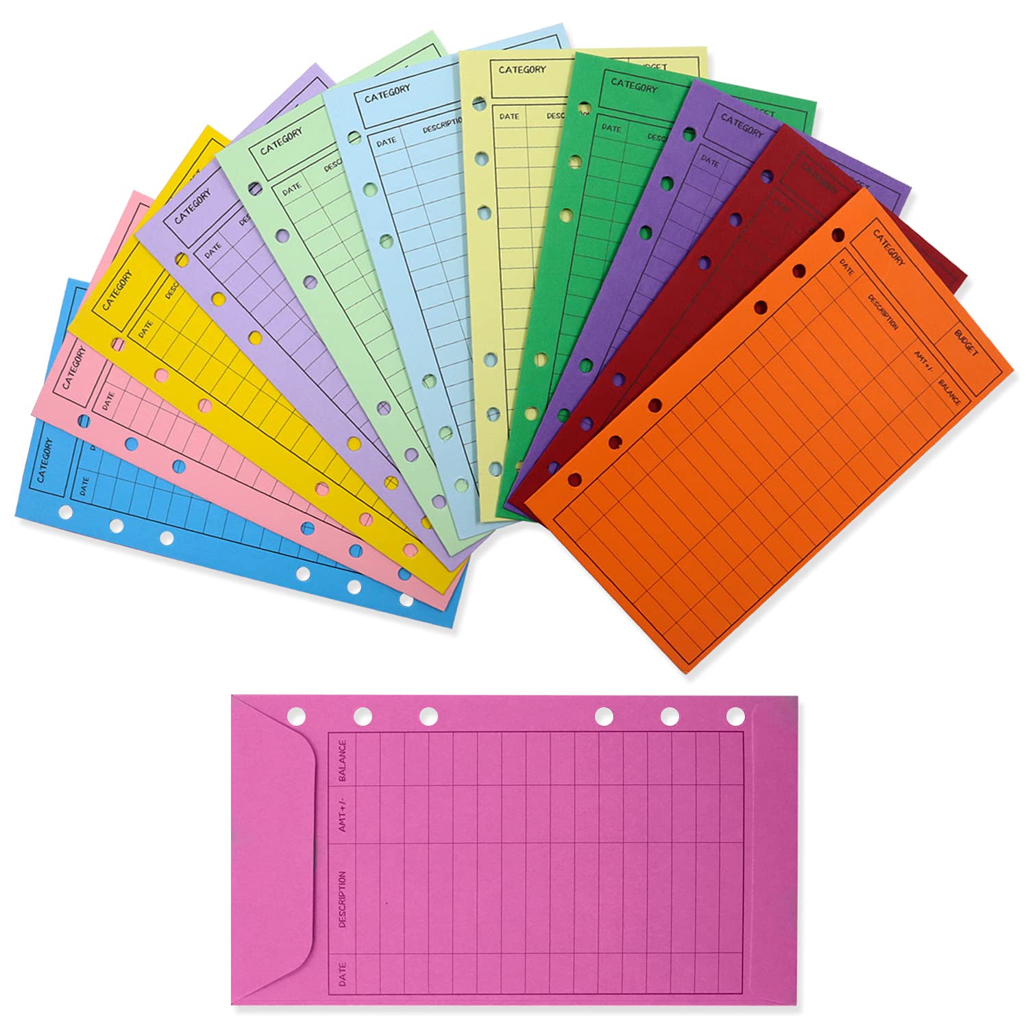 Roucerlin 12 Color Budget Envelopes with Punch Hole, Thicker Cash Envelope System for Money Saving, Expense Tracker Sheets, Savings Organizer Family, Company (Style A), 16.4 X 8.7cm